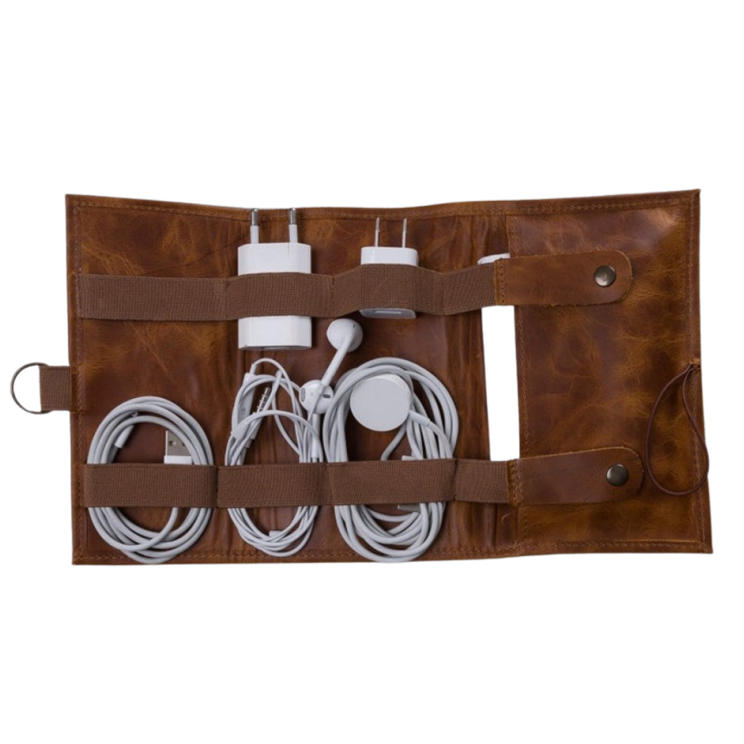 Leather Cable Accessory Carrying Bag