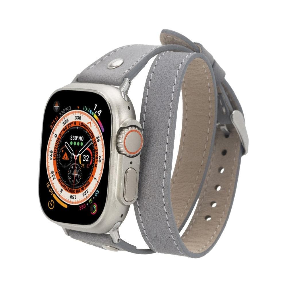 Leeds Double Tour Slim with Silver Bead Apple Watch Leather Straps