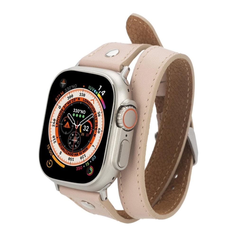 Leeds Double Tour Slim with Silver Bead Apple Watch Leather Straps