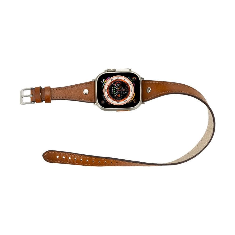 Leeds Double Tour Slim with Silver Bead Apple Watch Leather Straps