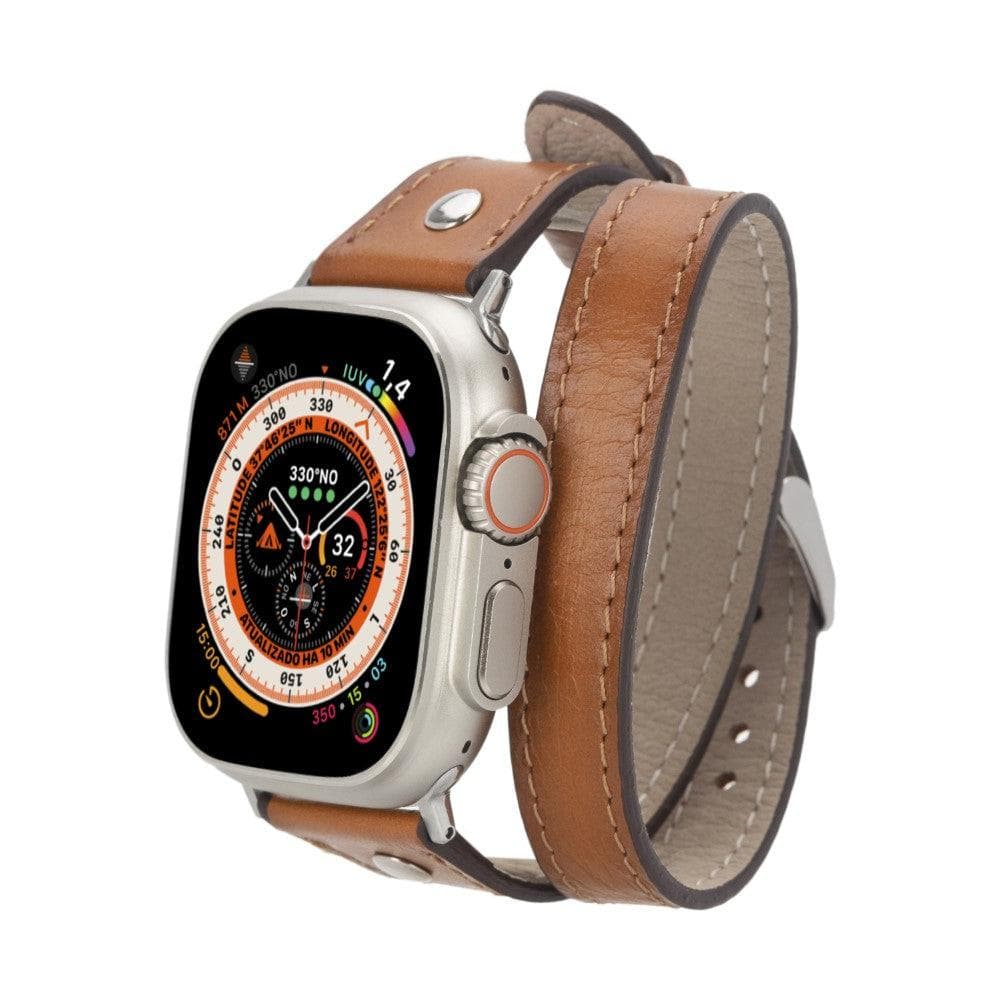 Leeds Double Tour Slim with Silver Bead Apple Watch Leather Straps