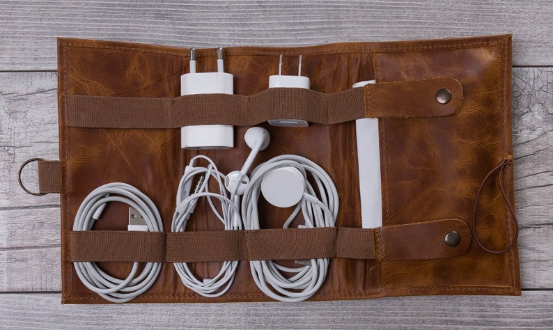 Leather Cable Accessory Carrying Bag