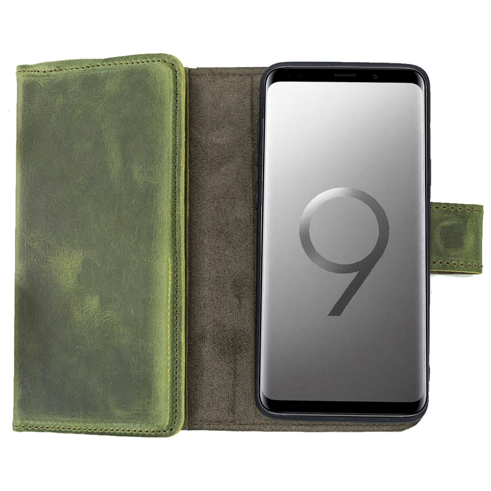 Samsung Galaxy S9 Compatible Leather Wallet Case Santa Green