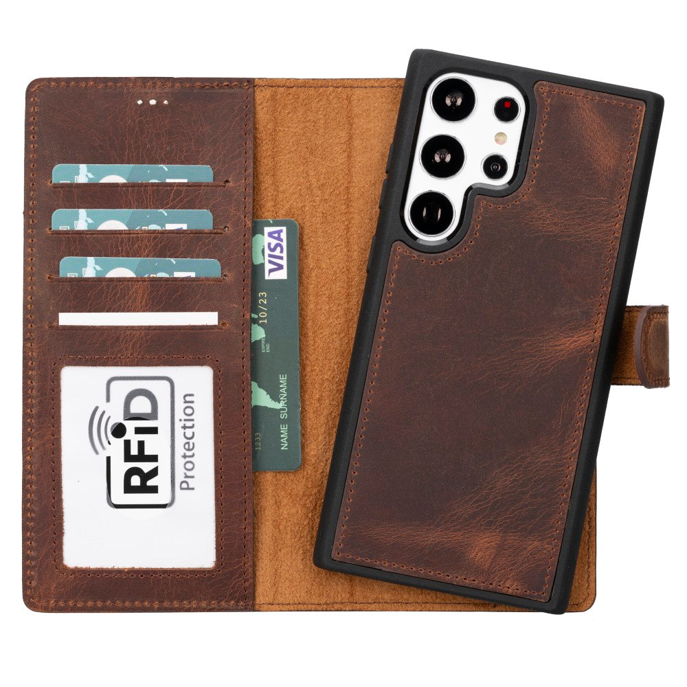 Samsung Galaxy S23 Plus Compatible Leather Wallet Case G2 Brown